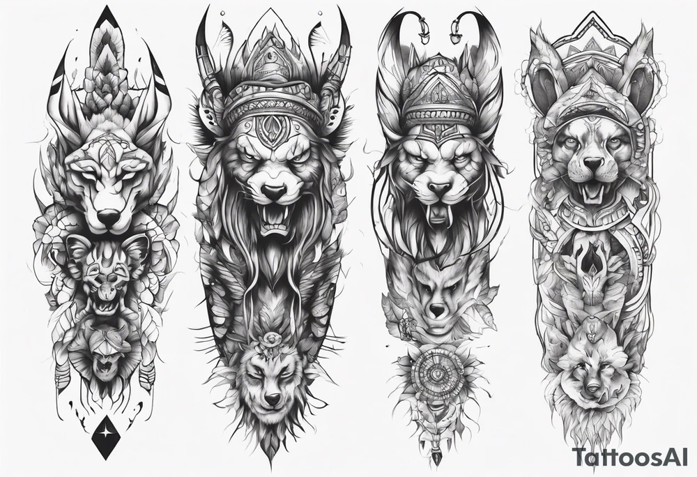 indian leg sleeve with maybe some animals evil looking tattoo idea