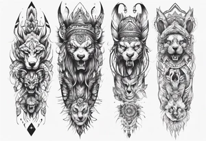 indian leg sleeve with maybe some animals evil looking tattoo idea