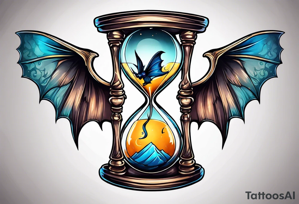 Hourglass with angel wing and bat wing tattoo idea