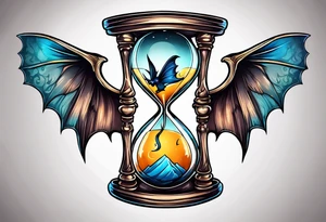 Hourglass with angel wing and bat wing tattoo idea
