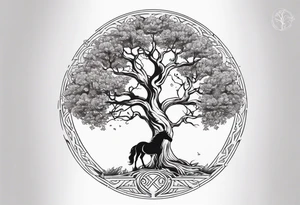 Realistic Horse and Yggdrasil tree tattoo idea