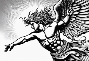 icarus greek god flying into the sun and falling down into a rainbow tattoo idea