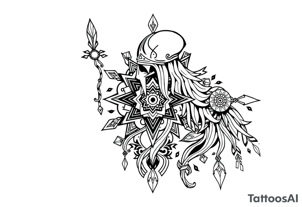 long ornament shaman and witch style mytical with ancient rhyme tattoo idea