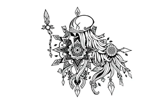 long ornament shaman and witch style mytical with ancient rhyme tattoo idea
