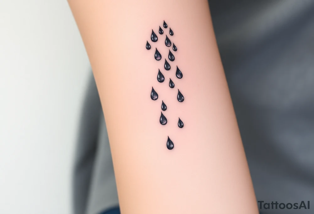 A cascade of small tear drops, fading from black to silvery gray, representing the passage of time and emotional release. tattoo idea