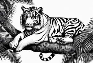 tiger laying on palm tree tattoo idea