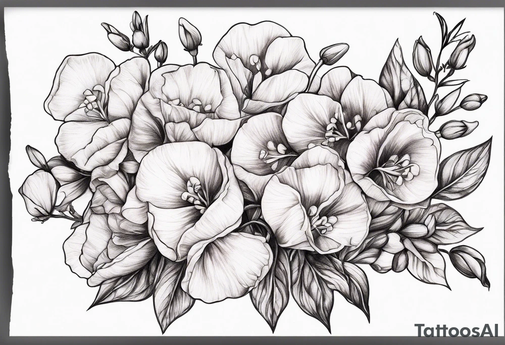 Sweet Pea floral bouquet floral tattoo idea