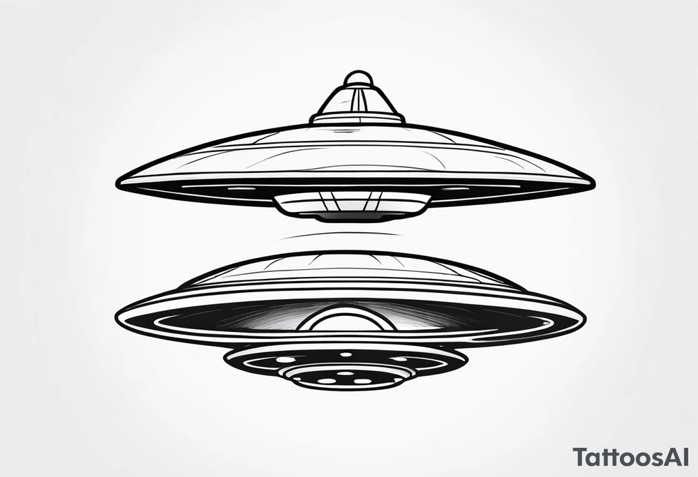 Drawing of an alien flying saucer in three projections tattoo idea