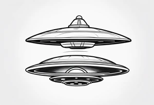 Drawing of an alien flying saucer in three projections tattoo idea