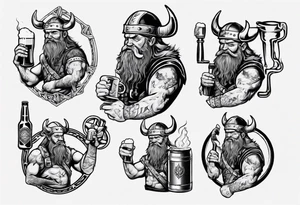 A Viking drinking a beer and holding a wrench tattoo idea
