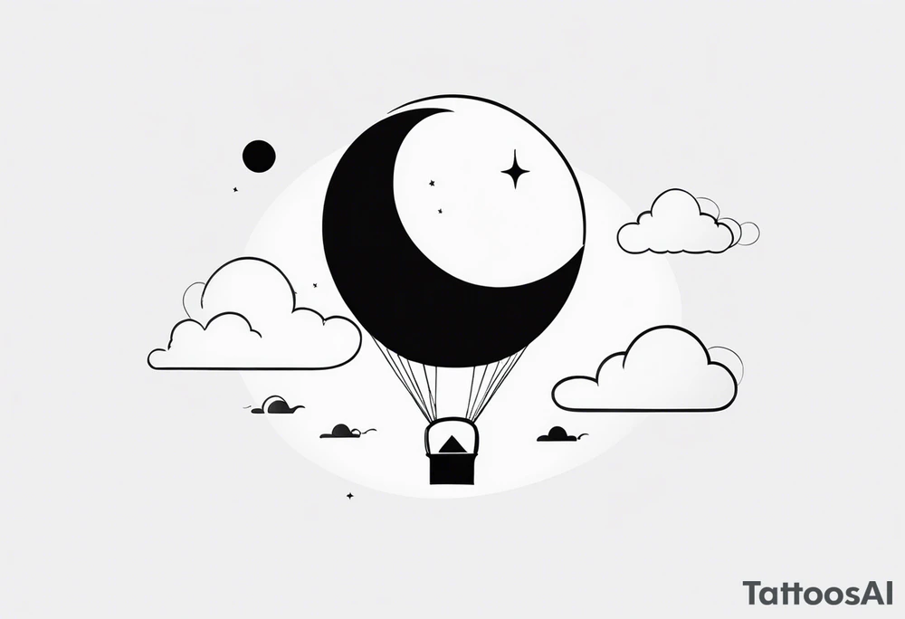 a crescent moon, the planet Saturn, two clouds and a heart balloon tattoo idea a crescent moon, the planet Saturn, two clouds and a heart balloon tattoo idea