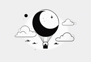 a crescent moon, the planet Saturn, two clouds and a heart balloon tattoo idea
