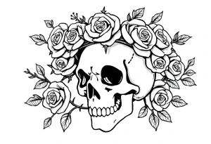 ornate skull adorned with crown of wild roses and thorns tattoo idea