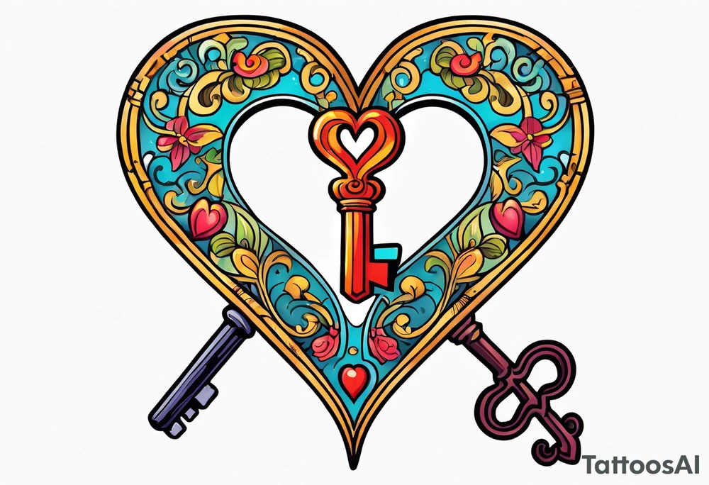 A heart shaped antique key tattoo idea