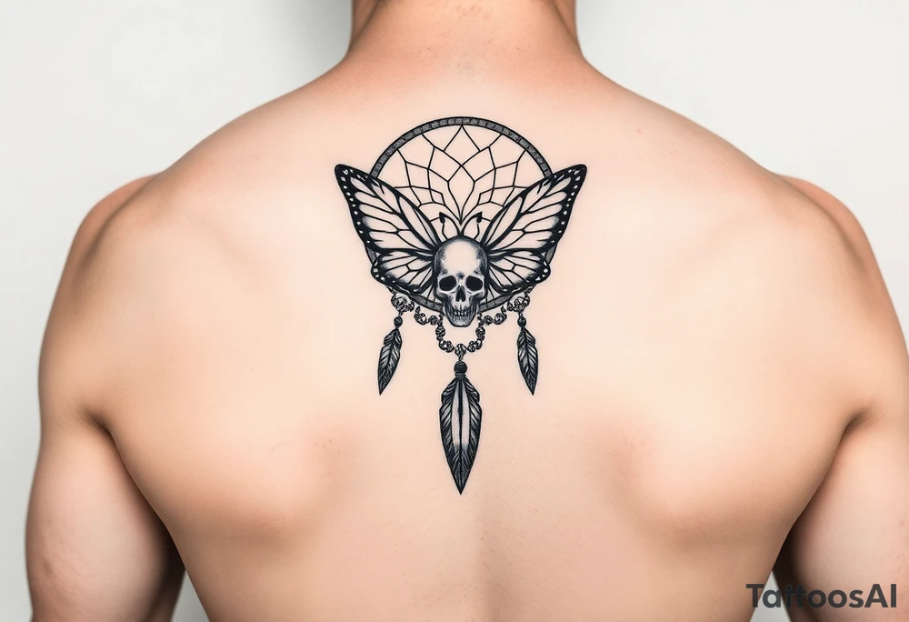 Small Dreamcatcher with butterfly's and skull tattoo idea