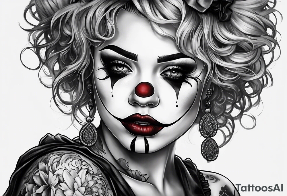 Girl clown sad face tattoo idea