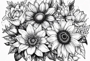One each sunflower, lily, peony, cherry blossom and tulip tattoo idea