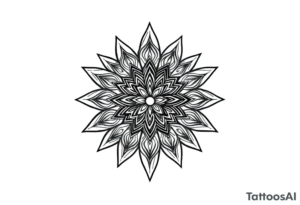 spiritual bold line feather mandala tattoo idea