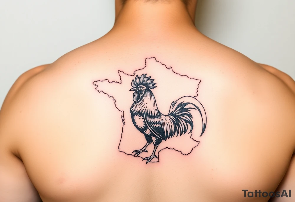 map of France with Rooster in color tattoo idea