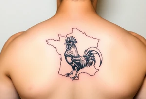 map of France with Rooster in color tattoo idea
