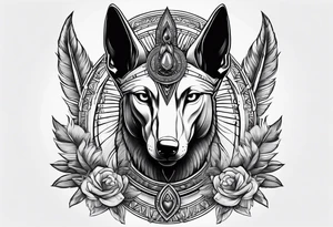 Egyptian style anubis god weighing the feather and the heart tattoo idea