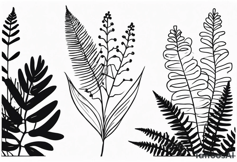 Flower, date, fern tattoo idea