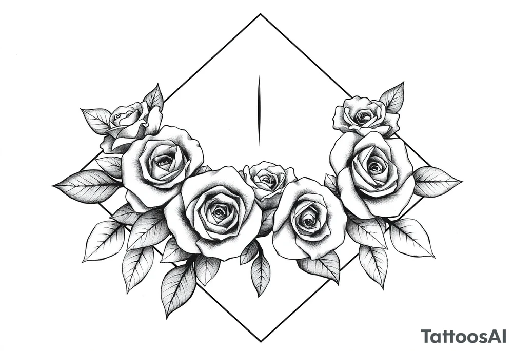 Small Roses filing up the inside of an elongated diamond shape tattoo idea
