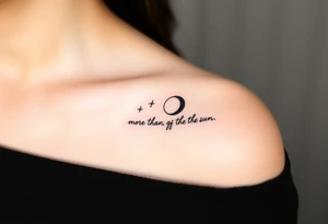 Cascade of stars with moon and sun
Handwritten “more than the sun, and the moon, and the stars”
On collarbone tattoo idea