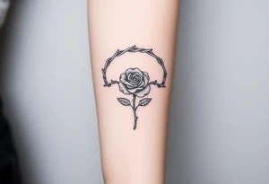 Oblong Crown of braided thorns with a rose with a stem in the middle tattoo idea