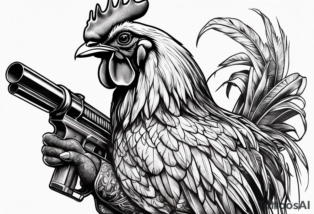 rooster holding a machine gun tattoo idea