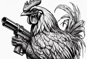 rooster holding a machine gun tattoo idea