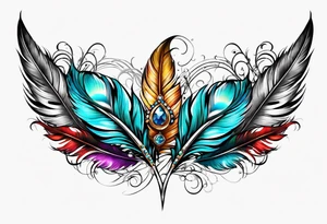 feather with jewels tattoo idea