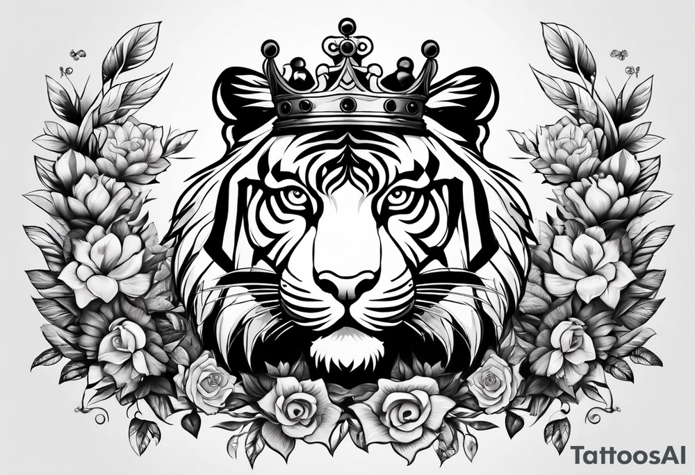 Tiger with 3 eyes and crown tattoo idea