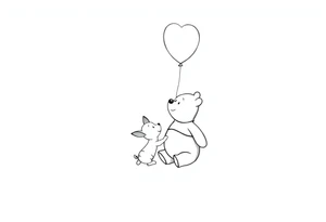 Winnie the Pooh and piglet with  a flying Ballon and honey pot tattoo idea