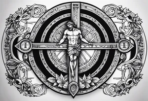 Roman numerals and crucified man inside circle tattoo idea