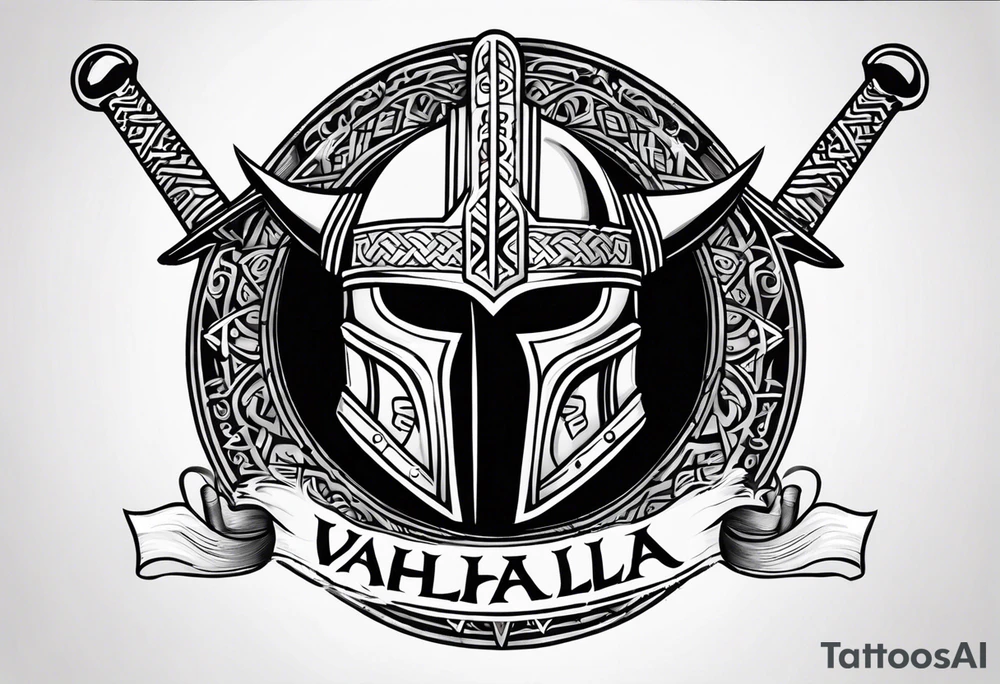 Valhalla viking helmet 
Sword shield tattoo idea