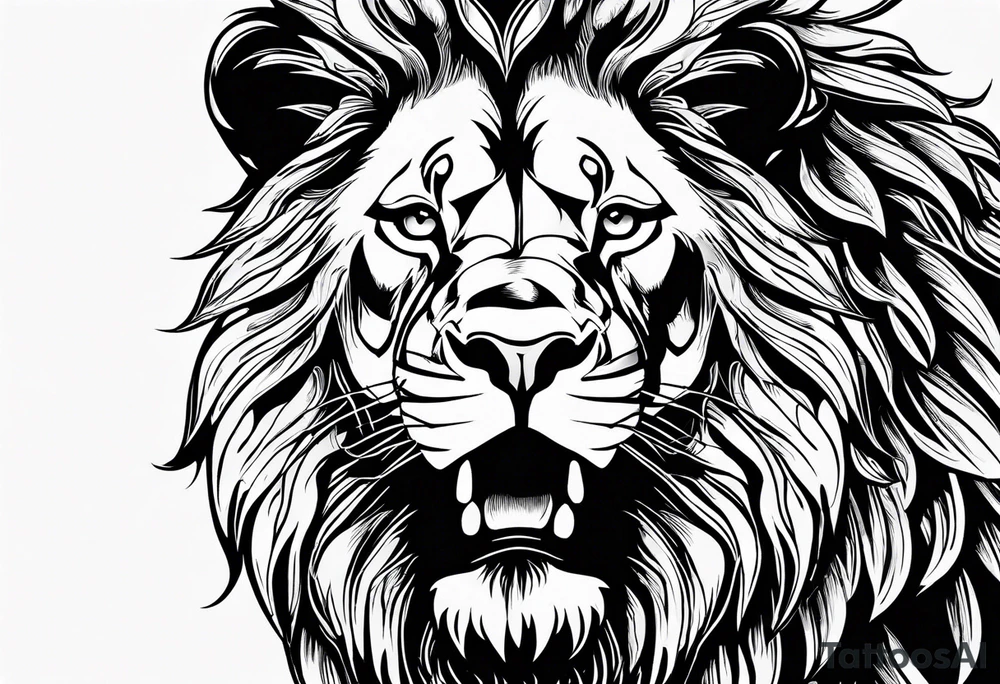 powerful lion with fire tattoo idea