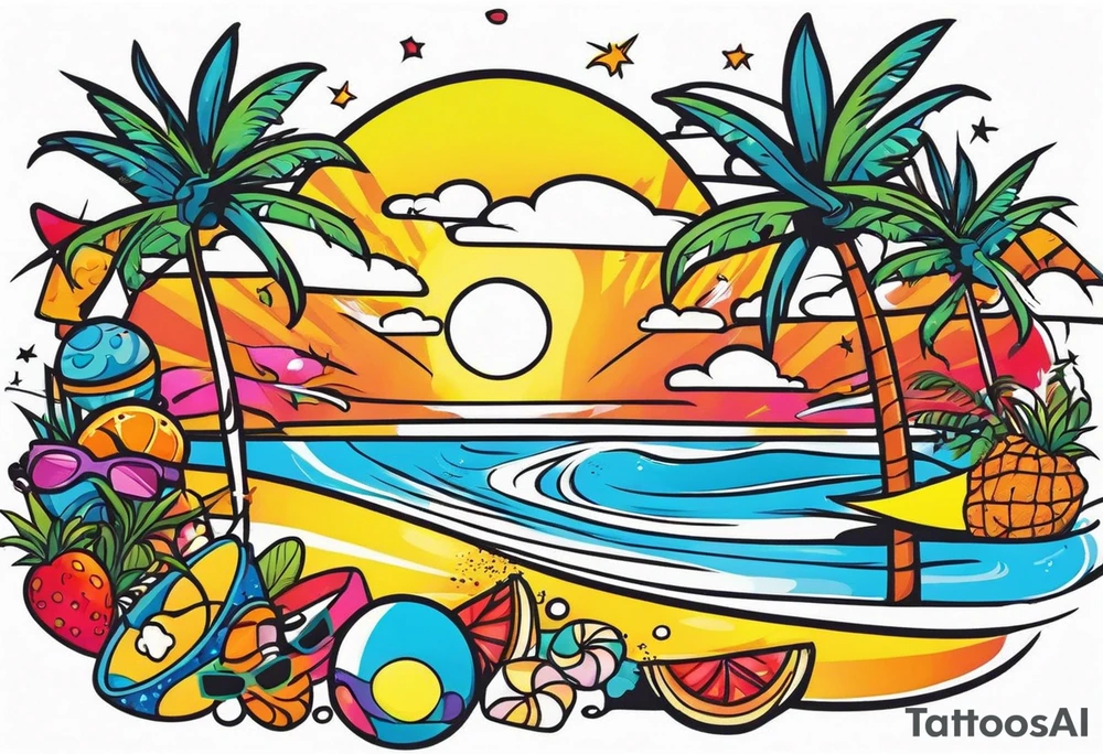 beach party scene tattoo idea