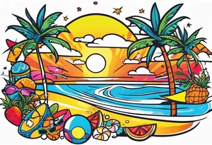 beach party scene tattoo idea