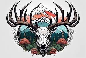 deer skull mountain trees tattoo idea