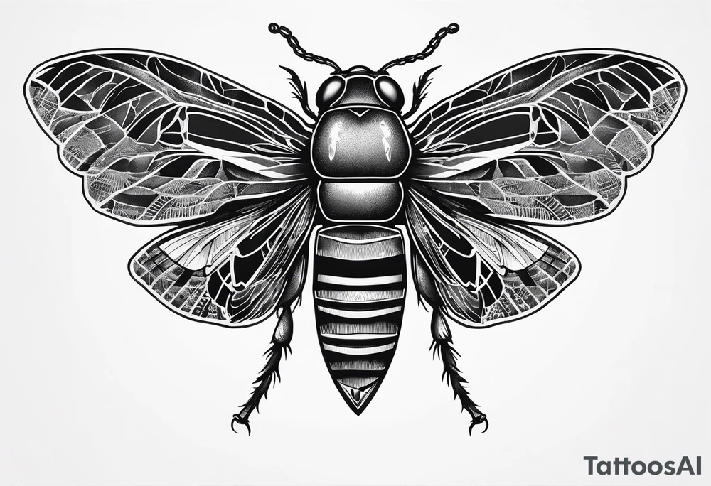Cicada stippled and shaded with knife going through it tattoo idea