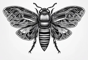 Cicada stippled and shaded with knife going through it tattoo idea