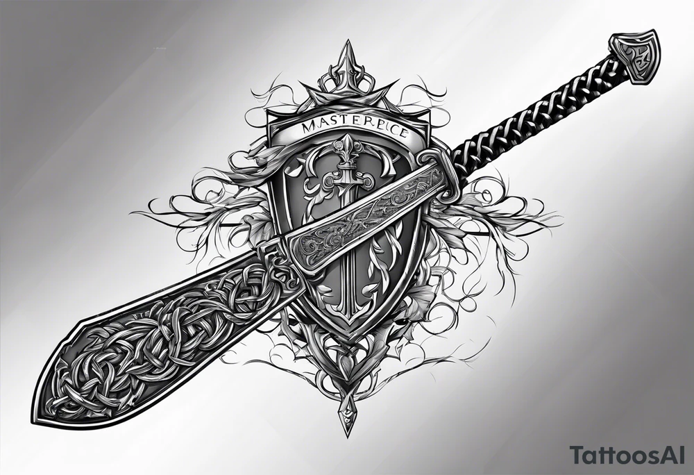 Valhalla sword round shield axe barbed wire chains tattoo idea