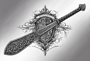Valhalla sword round shield axe barbed wire chains tattoo idea