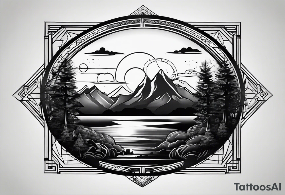 Wald silhouette mit Geometric Muster im Hintergrund tattoo idea