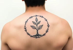 minimalistic sprout tattoo incorporated in a cycle that symbolizes that every year we just grow all over again tattoo idea