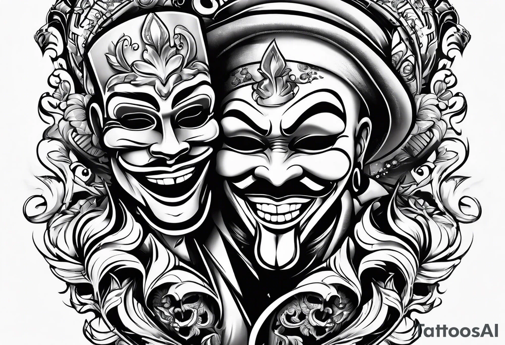 Smile now cry later gangster art masks tattoo idea