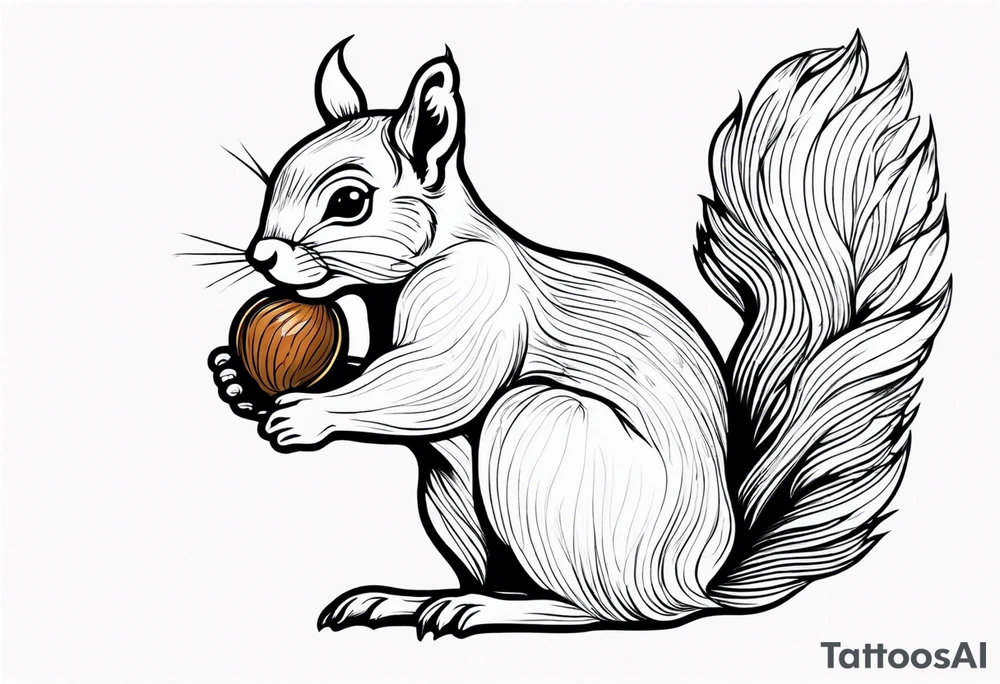 Squirrel with angel wings holding a nut tattoo idea