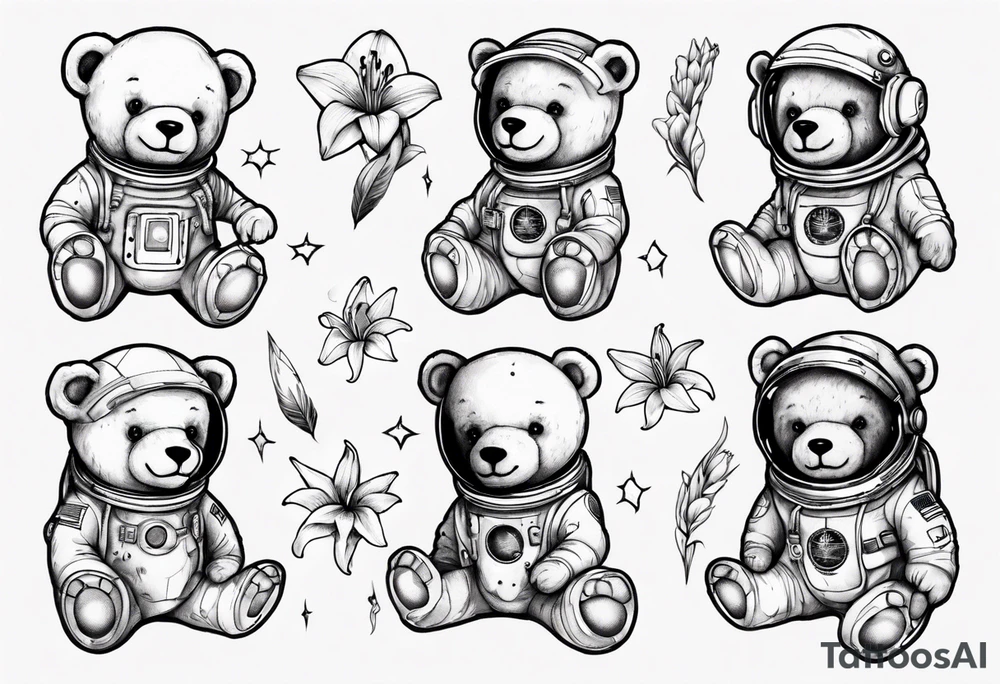 Teddy bear Lily astronaut tattoo idea