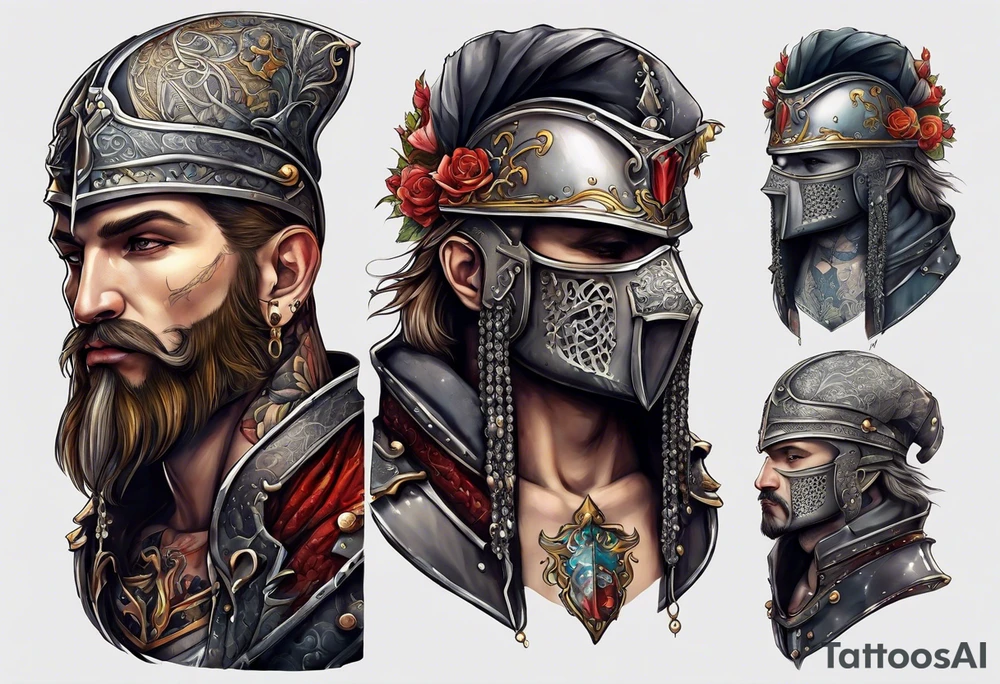 a beggar half suited in knights armor tattoo idea